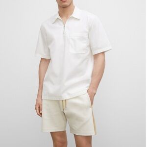 [2XL]Club Monaco Standard Fit 1/4 Zip Cotton Blend S/S Popover Shirt